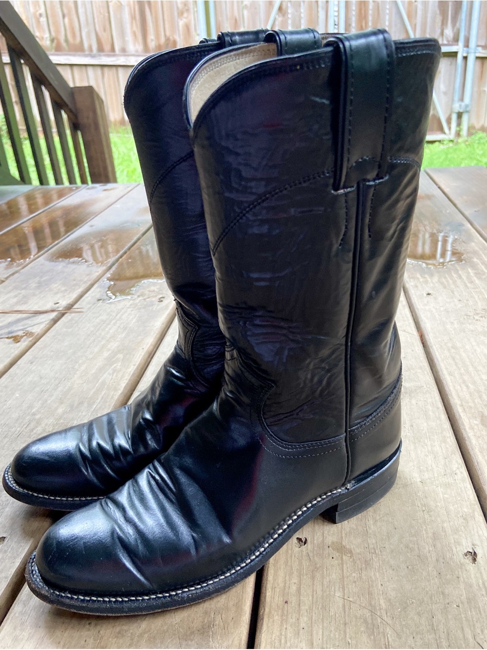 VINTAGE Justin Black Leather Roper Boots - Women's 5B - USA MADE L3703 Western